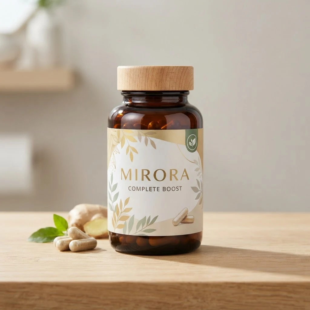 Mirora Complete Boost flaska med ingredienser